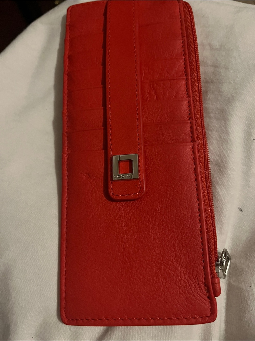 Lodis Vibrant Red Leather Zip Wallet with Strap Accent